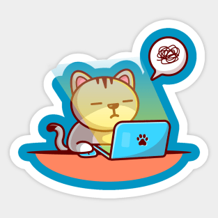 Cute Cat Sleeping On Laptop Sticker